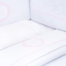 Jogo de Lençol para Berço 3 Peças Personalizado Marseille Branco / Rosa Percal 300 Fios