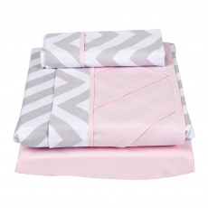 Jogo de Lençol para Carrinho 3 Peças Estampado Brooklyn Chevron Cinza/Rosa Percal 180 Fios