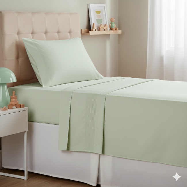 Jogo de Lençol Solteiro 3 Peças Percal com Nervura Mint