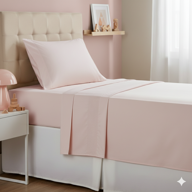 Jogo de Lençol Solteiro 3 Peças Percal com Nervura Rosa
