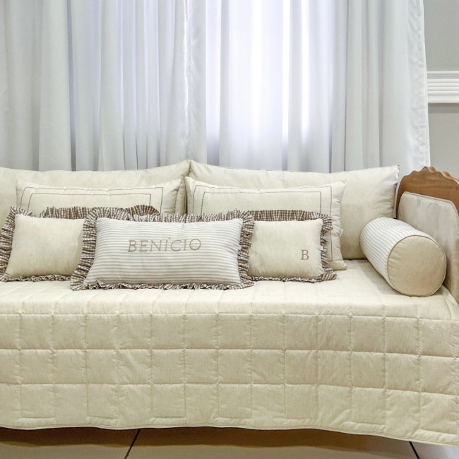 Kit Cama Babá 9 Peças Benício Personalizado Linho Bege