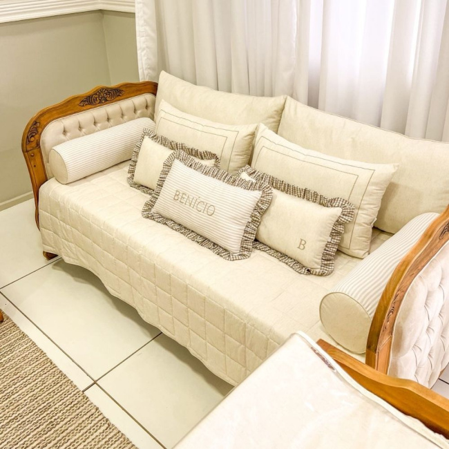 Kit Cama Babá 9 Peças Benício Personalizado Linho Bege