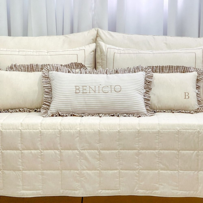 Kit Cama Babá 9 Peças Benício Personalizado Linho Bege
