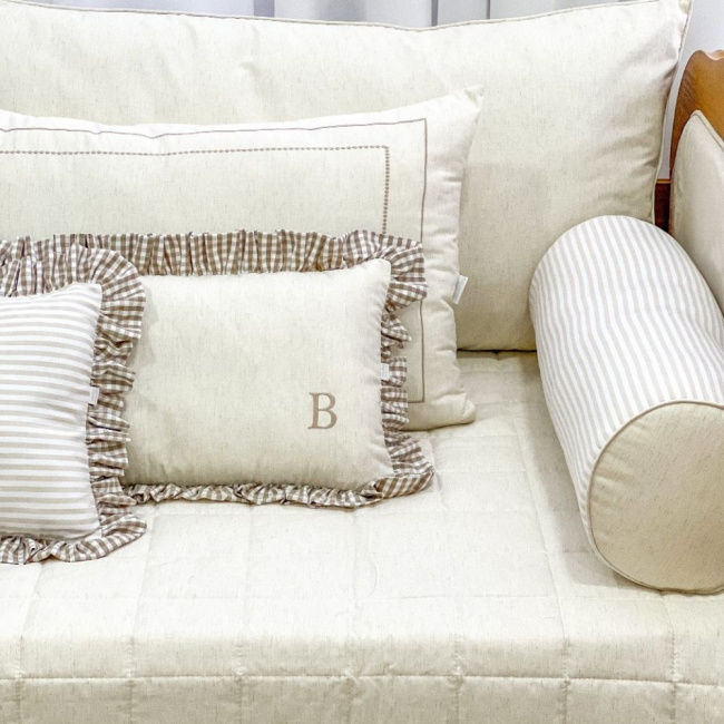 Kit Cama Babá 9 Peças Benício Personalizado Linho Bege