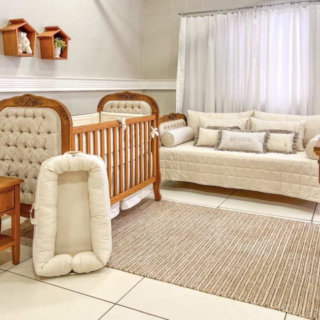 Kit Cama Babá 9 Peças Benício Personalizado Linho Bege