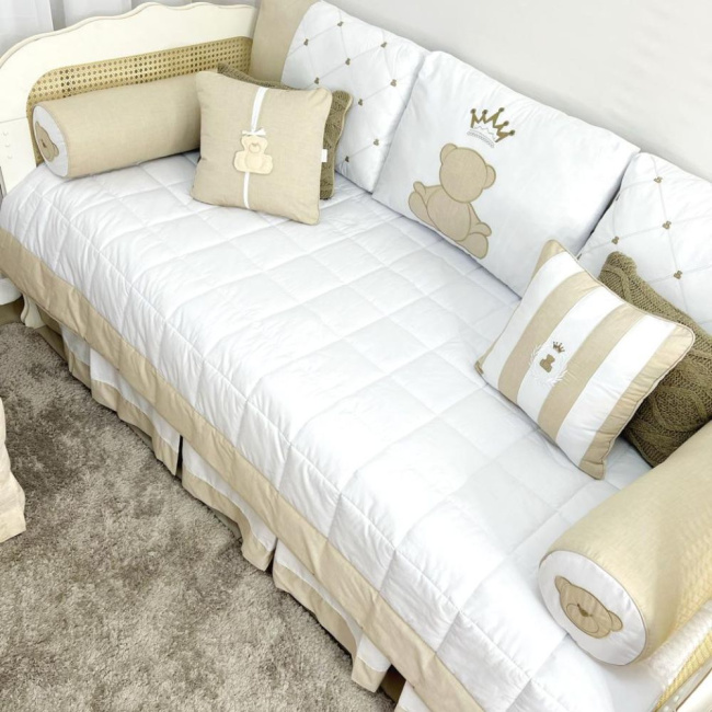 Kit Cama Babá 9 Peças c/ Saia Theodore Bege