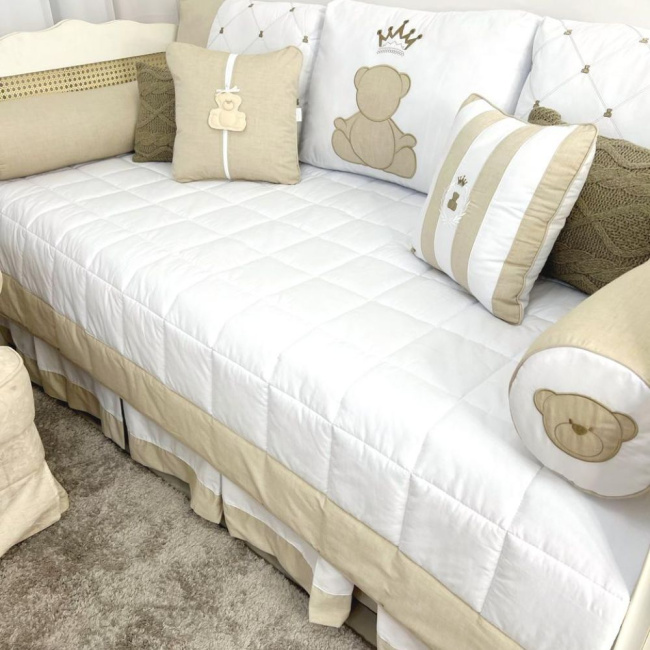 Kit Cama Babá 9 Peças c/ Saia Theodore Bege