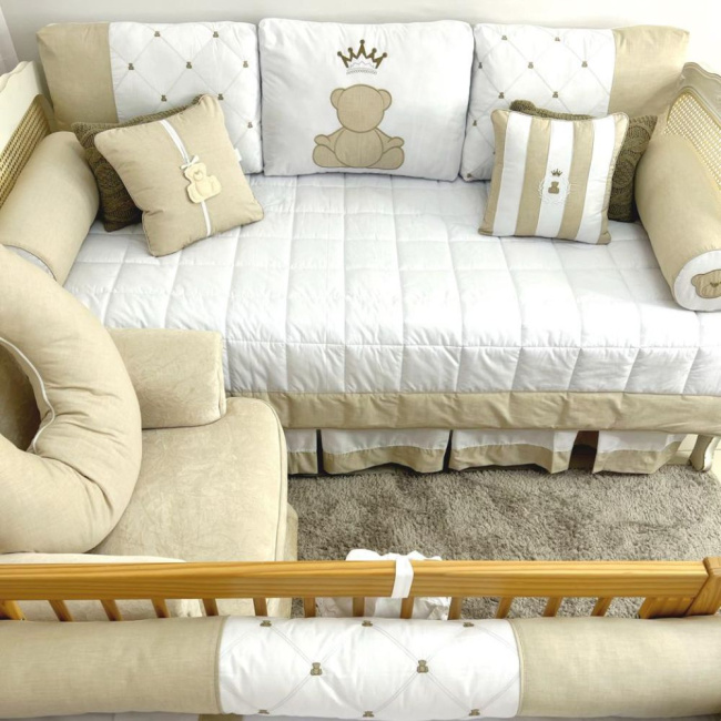 Kit Cama Babá 9 Peças c/ Saia Theodore Bege