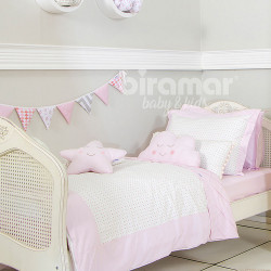 Kit Cama Solteiro 3 Peças Amor Marfim / Rosa (Colchão 1,88 x 0,88)