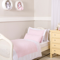 Kit Cama Solteiro 3 Peças Listrado Rosa (Colchão 1,88 x 0,88)