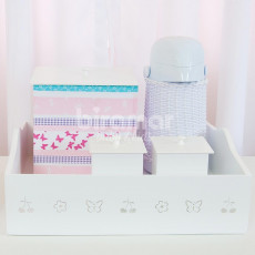 Kit Cesta Higiene de Madeira para Bebê Clementine Rosa, 5 peças