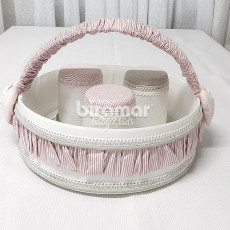 Kit Cesta para Bebê com 3 Potes Babado Listrado Rosa