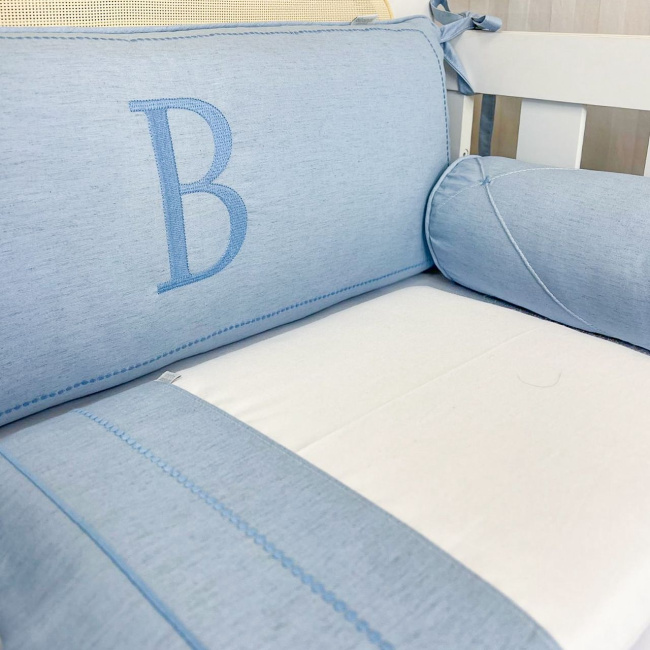 Kit de Berço Rolinho 4 Peças com Cabeceira Personalizada Linho Azul