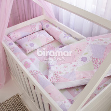 Kit de Berço Rolinho 4 Peças Patchwork Rosa