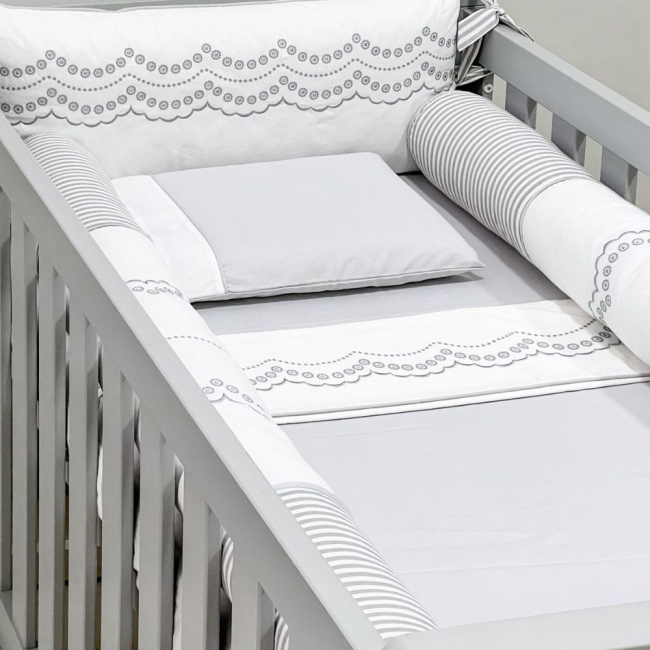 Kit de Berço Rolinho 7 Peças Firenze Branco/Cinza