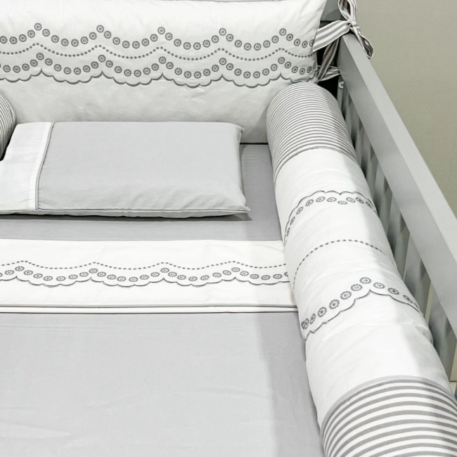 Kit de Berço Rolinho 7 Peças Firenze Branco/Cinza