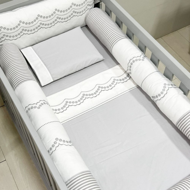 Kit de Berço Rolinho 7 Peças Firenze Branco/Cinza
