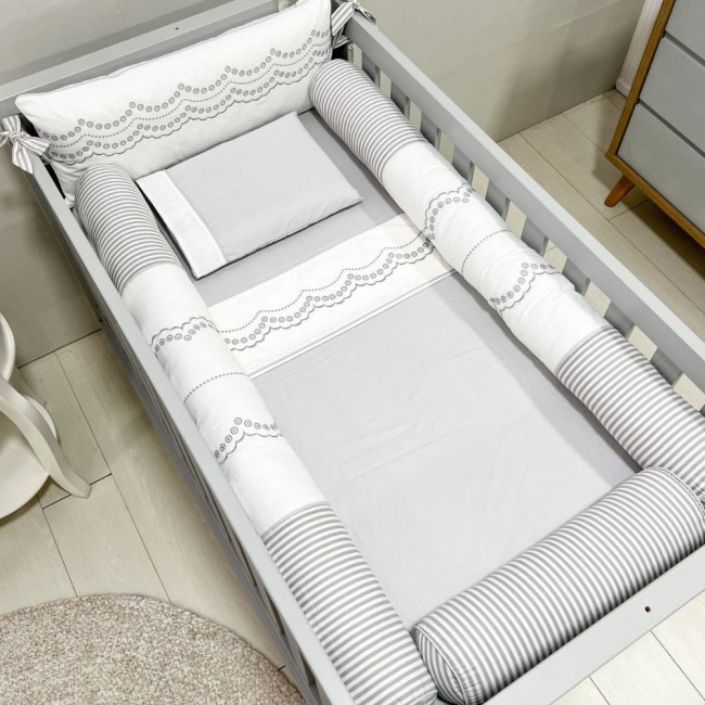 Kit de Berço Rolinho 7 Peças Firenze Branco/Cinza