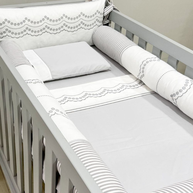 Kit de Berço Rolinho 7 Peças Firenze Branco/Cinza