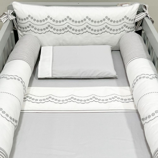 Kit de Berço Rolinho 7 Peças Firenze Branco/Cinza