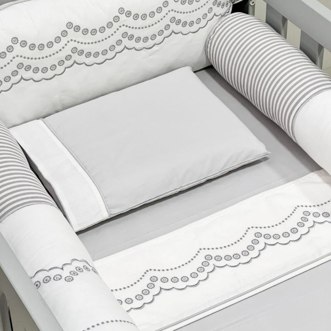 Kit de Berço Rolinho 7 Peças Firenze Branco/Cinza