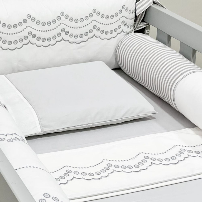 Kit de Berço Rolinho 7 Peças Firenze Branco/Cinza