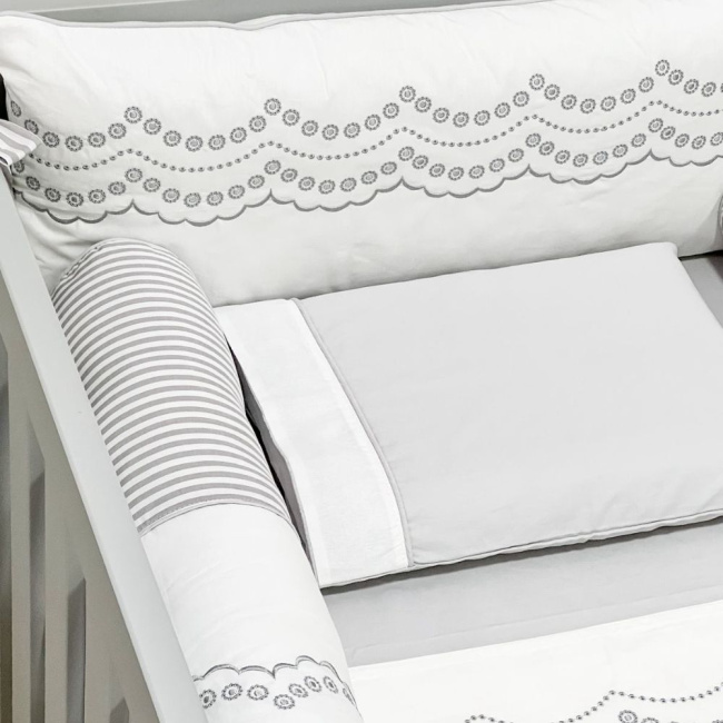 Kit de Berço Rolinho 7 Peças Firenze Branco/Cinza