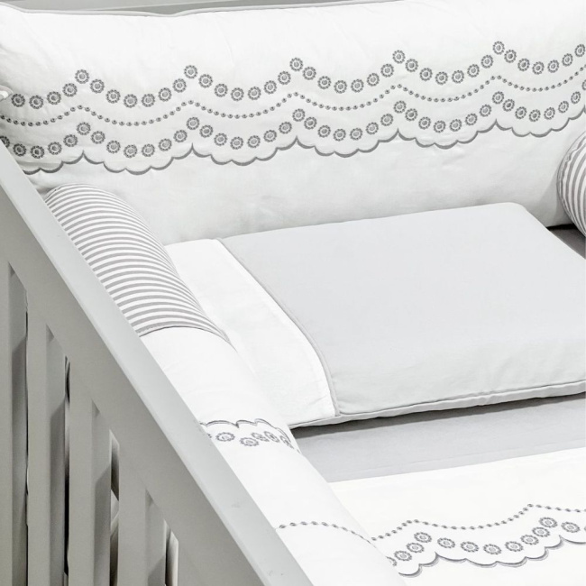 Kit de Berço Rolinho 7 Peças Firenze Branco/Cinza