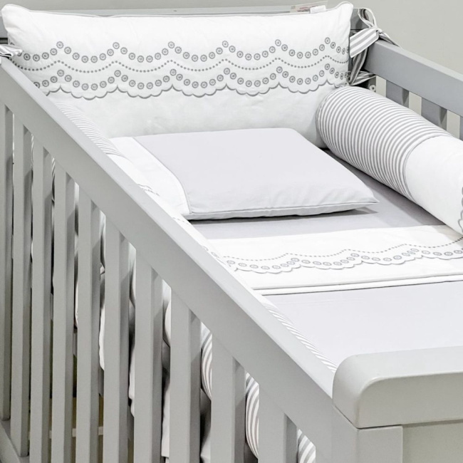 Kit de Berço Rolinho 7 Peças Firenze Branco/Cinza