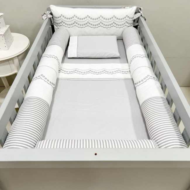 Kit de Berço Rolinho 7 Peças Firenze Branco/Cinza