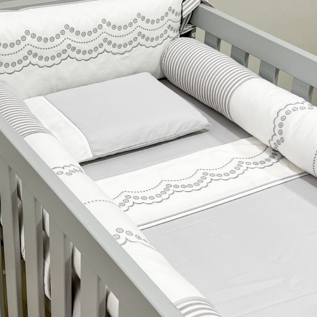 Kit de Berço Rolinho 7 Peças Firenze Branco/Cinza