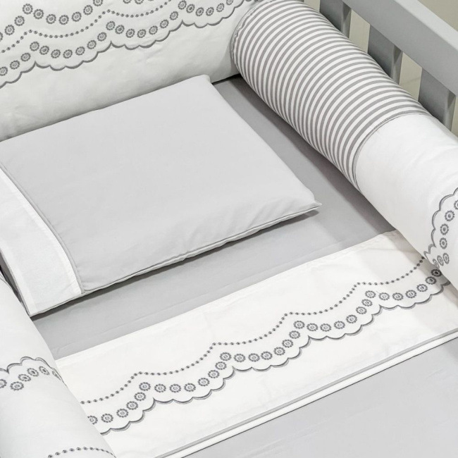Kit de Berço Rolinho 7 Peças Firenze Branco/Cinza
