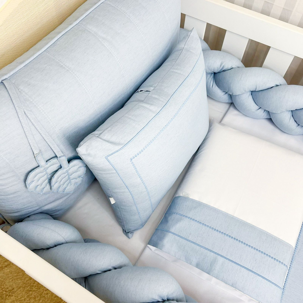 Kit Enxoval de Berço 6 Peças Trança Clássico Linho Azul - Baby Enxoval ...