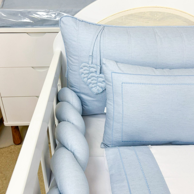 Kit Enxoval de Berço 6 Peças Trança Clássico Linho Azul
