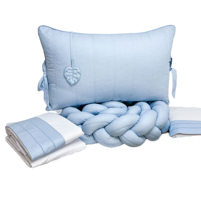 Kit Enxoval de Berço 6 Peças Trança Clássico Linho Azul