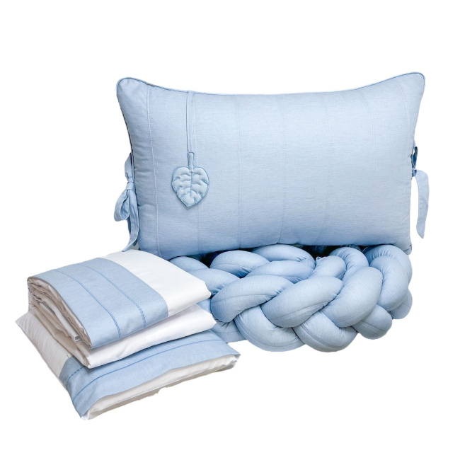 Kit Enxoval de Berço 6 Peças Trança Clássico Linho Azul