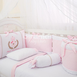 Kit Enxoval de Berço Chegou uma Princesa Rosa 10 Peças com Mosquiteiro