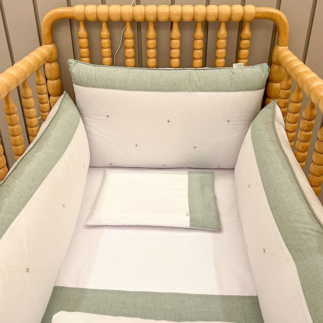 Kit Enxoval de Berço Glamour Chambray Mesclado Verde 9 Peças