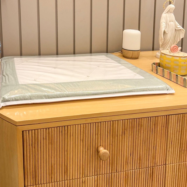 Kit Enxoval de Berço Glamour Chambray Mesclado Verde 9 Peças
