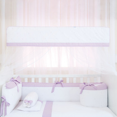 Kit Enxoval de Berço Glamour Lilás 10 Peças com Mosquiteiro