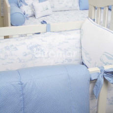 Kit Enxoval de Berço Jouy Azul 10 Peças com Mosquiteiro
