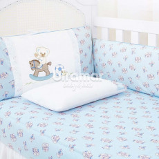 Kit Enxoval de Berço Lollibaby Cavalinho de Pau Azul 9 Peças com Mosquiteiro