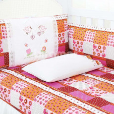 Kit Enxoval de Berço Lollibaby Flowers Patchwork Rosa 9 Peças com Mosquiteiro