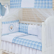 Kit Enxoval de Berço Lollipop Charlie Azul 9 peças com mosquiteiro