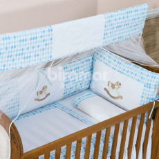 Kit Enxoval de Berço Lollipop II Cavalinho Azul 9 peças com Mosquiteiro