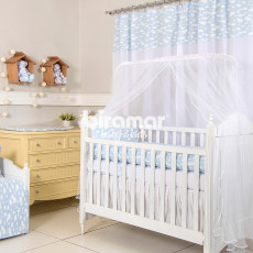 Kit Enxoval de Berço Lollipop II Nuvem Azul 9 Peças com Mosquiteiro