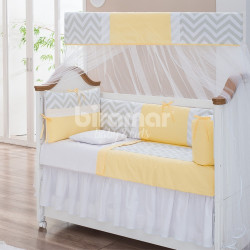 Kit Enxoval de Berço Lollipop Percal Chevron Amarelo 9 peças com Mosquiteiro