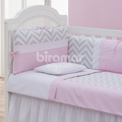 Kit Enxoval de Berço Lollipop Percal Chevron Rosa 8 peças