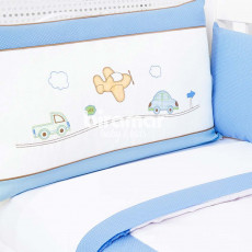 Kit Enxoval de Berço Lollipop Transporte Azul 9 Peças com Mosquiteiro