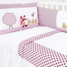 Kit Enxoval de Berço Lollipop Urso Arvore Chocolate Rosa 9 Peças com Mosquiteiro
